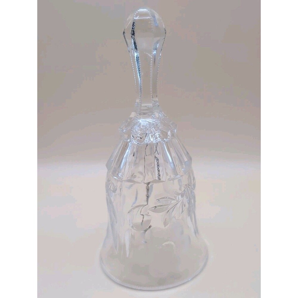 Crystal Bell Clear with Etched Flower Design Vintage Heavy Piece 7-½” Tall C-2 - Picture 2 of 7